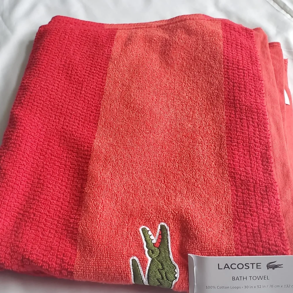 Lacoste Towel Bath Spa Pool Croc Travel ORANGE Cotton 30x52" Beach BATHROOM - Picture 2 of 7